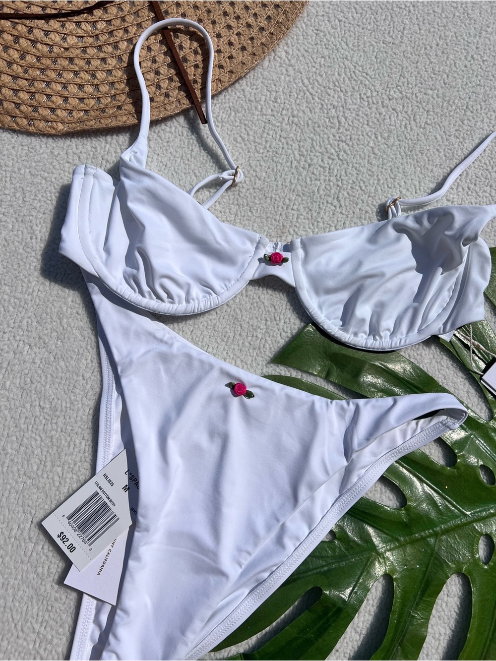 L*Space Belle Bikini Top + Leilani Bitsy Bottom Set White Rose Trim NWT Medium - Picture 10 of 10